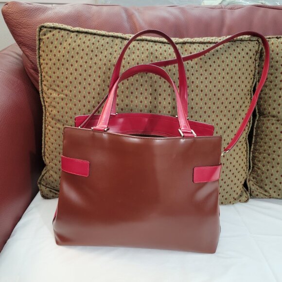 Salvatore Ferragamo Patent Leather Tote Purse Cognac Burgundy Red Gold Crossbody - Picture 12 of 17